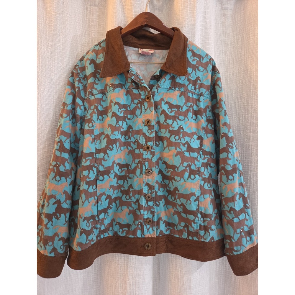 Western Horse Print Jacket TOFFEE APPLE Women's Size XXL Equestrian Teal Brown